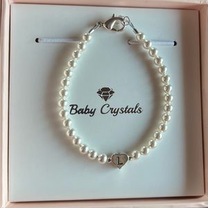 White Pearl Bracelet with Sterling Silver “L” Charm - 5.25 inches